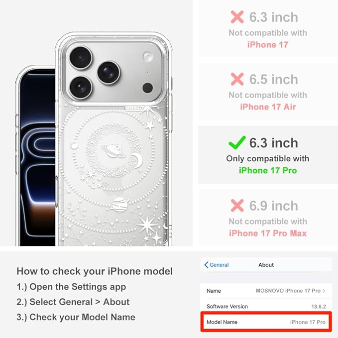 MOSNOVO for iPhone 17 Pro Case | Military Grade 6.6ft Drop Tested | Camera Control | Clear with Galaxy Design