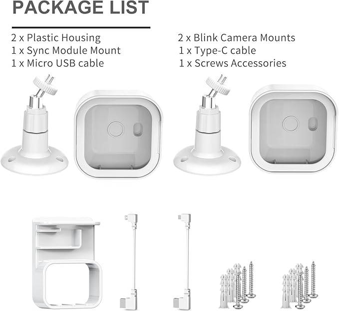 Blink Outdoor 4th Gen Camera Mount, 2Pack Weatherproof Housing and 360 Degrees Adjustable Bracket with Sync Module Mount for Blink Outdoor Camera System (White, Cameras not Included)