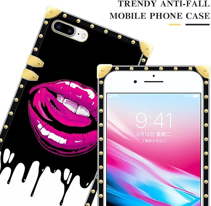 Compatible with iPhone 8 7 SE Case, Black White Red Slap Sexy Luxury Golden Decoration for Girl Women Soft TPU Shockproof Protective Hard PC Back for iPhone 8 7 SE