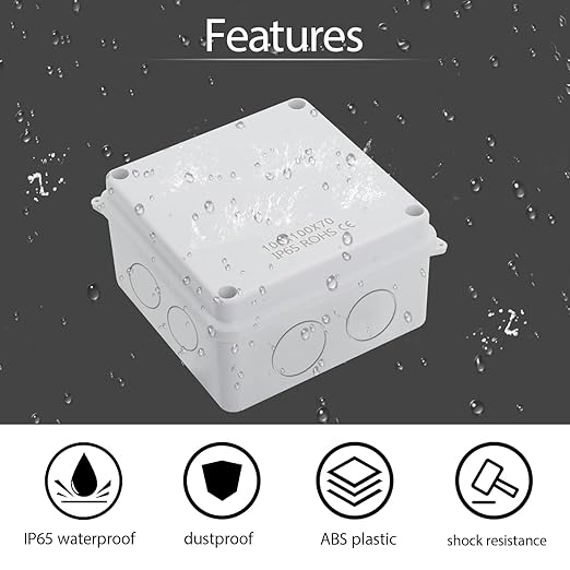 LeMotech Junction Box, Electrical Box IP65 Water Resistant Dustproof ABS Plastic Project Enclosure for Electronics White, External Size 3.9 x 3.9 x 2.8 inch