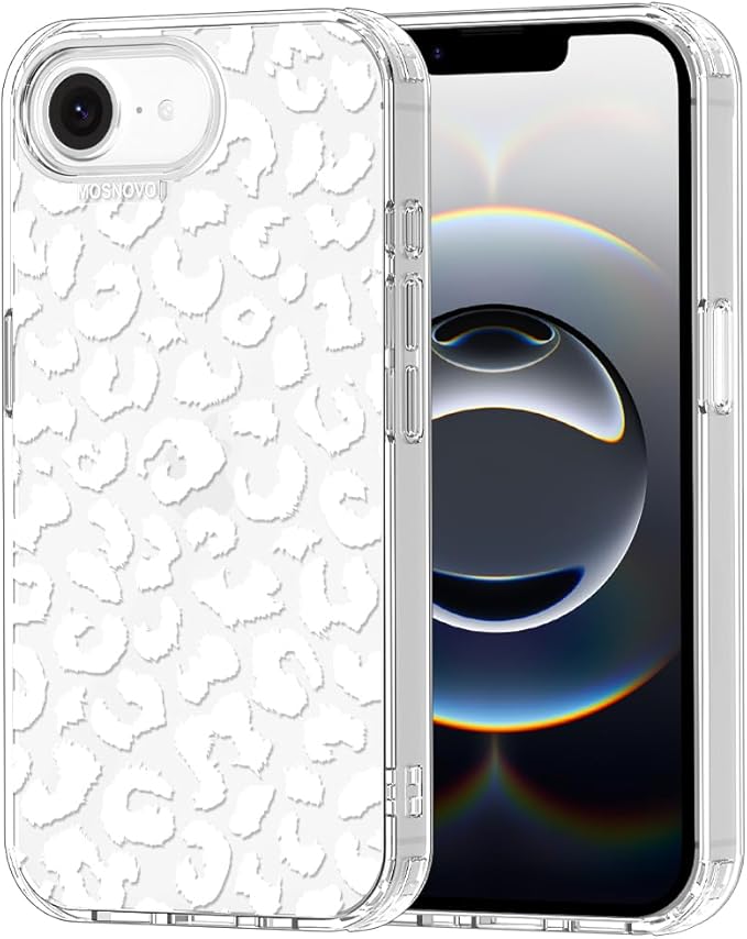 MOSNOVO for iPhone 17e Case/iPhone 16e Case, Shockproof Military-Grade Protection 6.6ft Drop Tested, Clear Phone Case for iPhone 16e / iPhone 17e, White Leopard Print Design