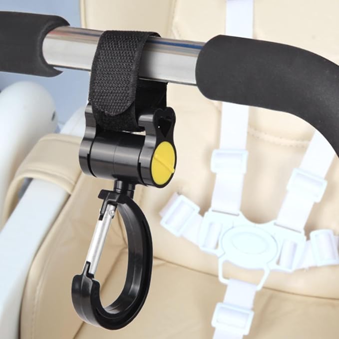 2 Pcs Walker Hook Hanging Multipurpose 360° Rotation Stroller Clip Diaper Bag Hanger for Walker Rollator Crutches Wheelchair Shopping Cart Car Back Seat Purses Bike Wheelchair Pushchair (Closing)