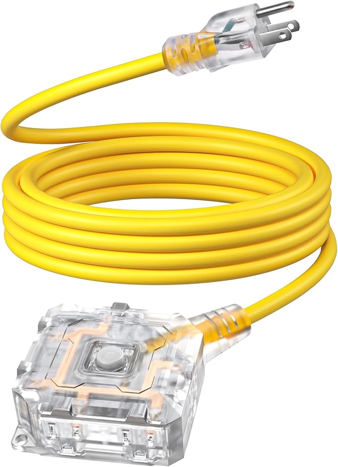 DEWENWILS 15FT Outdoor Heavy Duty Extension Cord, 14 AWG SJTW Power Cord with Dust-Proof & Waterproof Switch, 6 Outlets Transparent Plug Tail for Multiple Devices, 15A/125V/1875W, ETL Listed