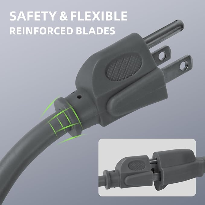EP 10 Ft Outdoor Extension Cord - 16/3 SJTW Gray Electrical Cable with 3 Prong Grounded Plug