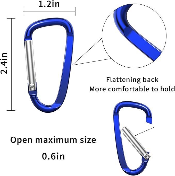 2.4" 24pcs Small Carabiner Clip Keychain, Aluminum D Ring Shape Clips with Keyring Keychain Hook