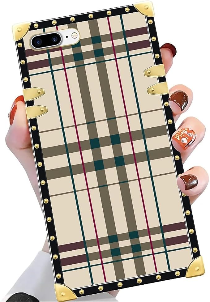 Compatible with iPhone 8 7 SE Case, Black Red Beige Stripes Luxury Golden Decoration for Girl Women Soft TPU Shockproof Protective Hard PC Back for iPhone 8 7 SE