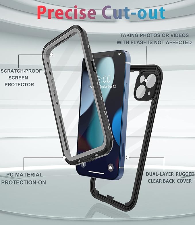for iPhone 13 Mini Case Waterproof Shockproof Dustproof Full-Body Sturdy with Camera Lens Protector and Built-in Screen Protector,Underwater Full Sealed Cover Protective for iPhone 13 Mini