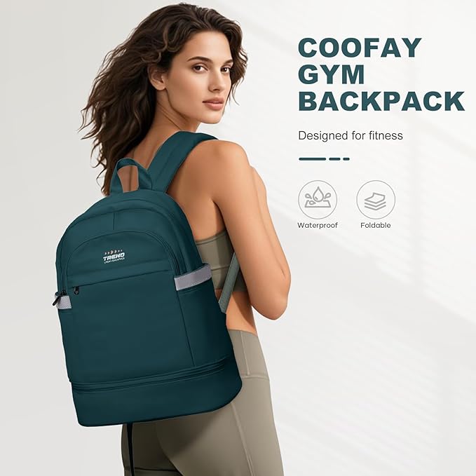 coofay Gym Backpack For Women Men Dance Sports Backpack With Shoe Compartment Waterproof Travel Backpacks Gym Bag Peacock Blue