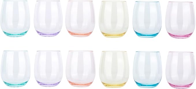 KOXIN-KARLU Classic 18-ounce Acrylic Stemless Wine Glasses, Unbreakable Mixed Drinkware Plastic Tumbler, set of 12 Multicolor