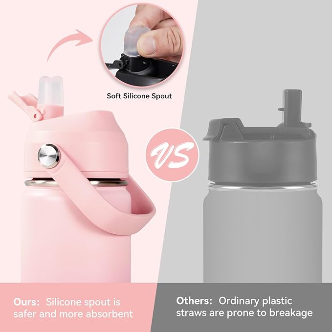 Fijinhom 18oz Insulated Stainless Steel Water Bottle, Wide Mouth Double Wall Vacuum, Silicone Straw, Sweat & Leak Proof, BPA Free Insulated Water Flask for Travel, Keep Cold 24h Hot 12h, Coral Pink