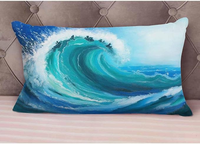 EKOBLA Sea Wave Lumber Pillow Cases Watercolor Painting Ocean Storm Landscape Linen Lumber Decorative Throw Cushion Cover Pillowcases for Bed Sofa Oblong Rectangle 12x20 Inches