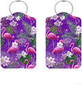 2 Pack Flamingo Luggage Tag 2.83 x 4.53 inch Tropical Pink Bird Purple Background Suitcase ID Label Decorative Travel Accessories Stylish Bag Tag for Women Men