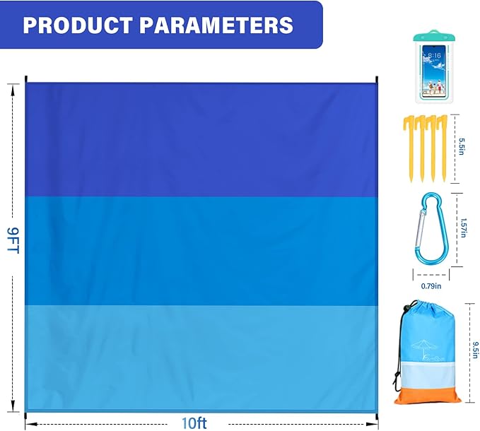 Famstar Beach Blanket Oversized Extra Large 10'X 9',Waterproof Sandproof Beach Blanket 2-8 Adults Lightweight Durable for Travel Camping Hiking Picnic