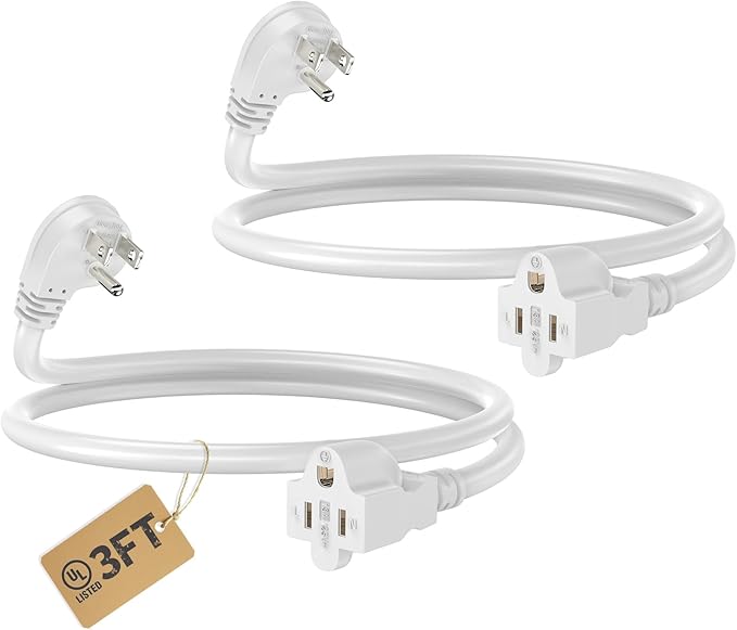LUCKY TL 2 Pack Indoor Outdoor Extension Cord, 16/3 Gauge White Short Extension Cord 3ft, Waterproof Flexible Case, Made in Pure Copper, 13A 1625W 16AWG SJTW, 3 Prong Heavy Duty Wire, UL