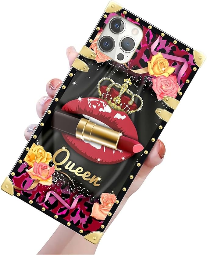 Compatible with iPhone 12 Pro Max Case, Queen Lip Crown Leopard Print Luxury Golden Decoration for Girl Women Soft TPU Shockproof Protective Hard PC Back for iPhone 12 Pro Max