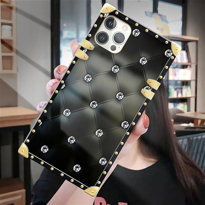 Compatible with iPhone 12 Pro Max Case, Shiny Black Sofa Crystal Luxury Golden Decoration for Girl Women Soft TPU Shockproof Protective Hard PC Back for iPhone 12 Pro Max