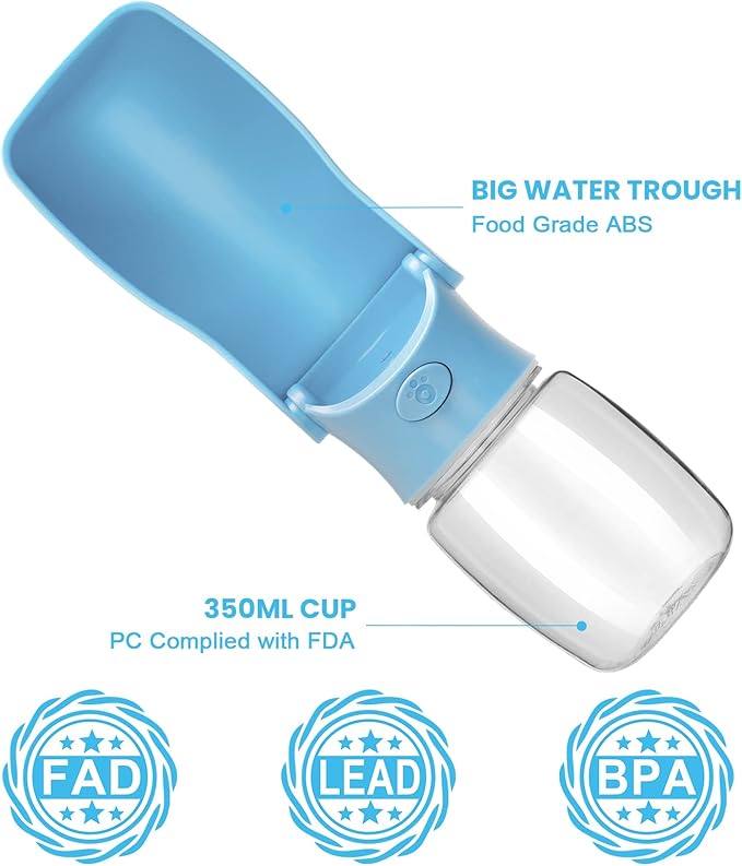 Portable Dog Water Bottle, Foldable Dog Water Bottle Leak Proof Dispenser for Puppy Small Medium Large Dogs, Pet Drink Cup for Walking Hiking Traveling(SkyBlue,12oz)