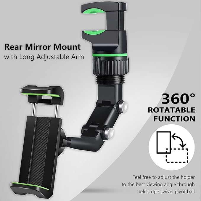 PKYAA Rearview Mirror Phone Mount Holder for Car, 360° Rotating , Multifunctional Mount Phone and GPS Holder Universal Car Phone Holder for All Smartphones