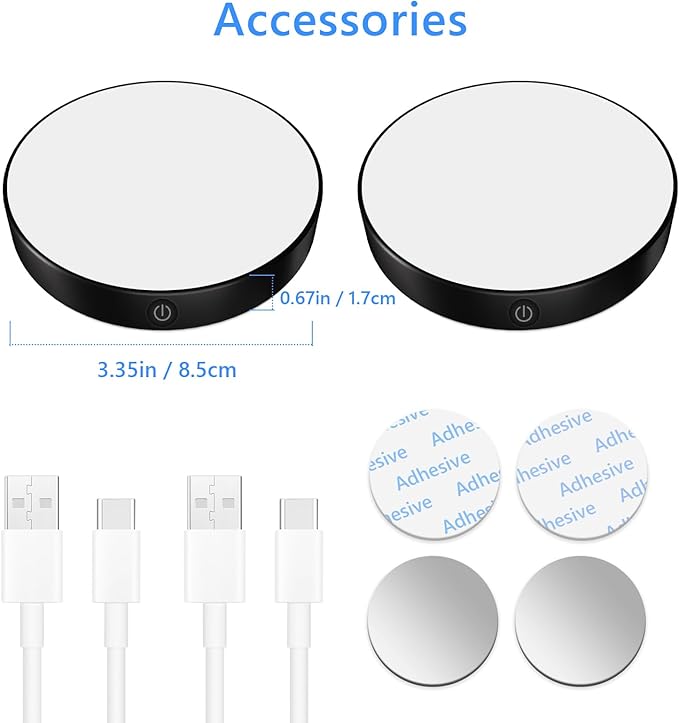 Ferswe Rechargeable Tap Light 6000K, Dimmable Touch Light with 1000mAh Large Battery，Brightness Adjustable, Stick on Lights for Closet, Cabinet, Counter, Kitchen, Bedroom and Wall(2 Pack)