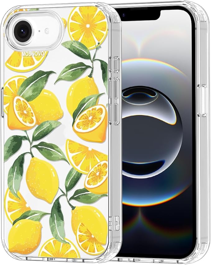MOSNOVO for iPhone 17e Case/iPhone 16e Case, Shockproof Military-Grade Protection 6.6ft Drop Tested, Clear Phone Case for iPhone 16e / iPhone 17e, Lemon Design