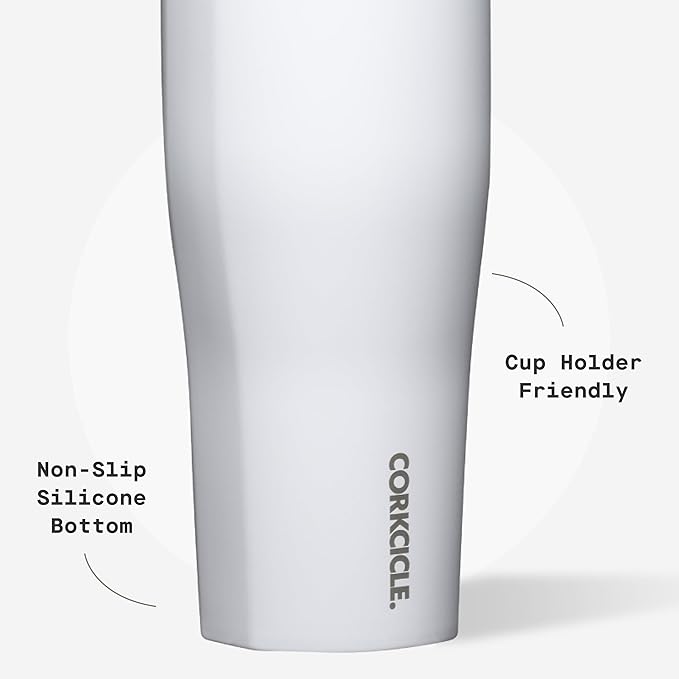Corkcicle Go Cup XL - Leak-Proof Travel Tumbler - Triple Insulated Stainless Steel Water Bottle - Easy-Carry Handle - Summer Drinkware Gift - Keeps Drinks Ice Cold - 30 oz - Gloss White