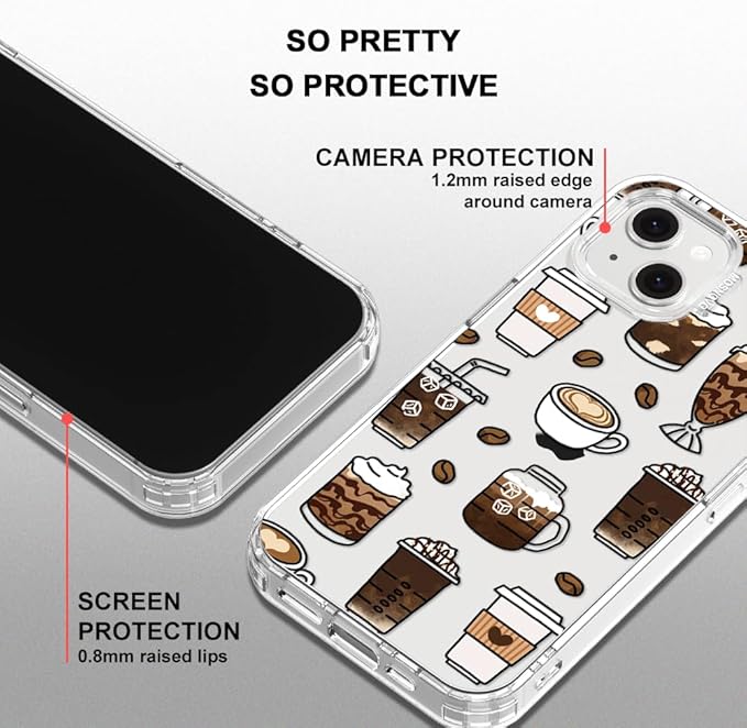 MOSNOVO for iPhone 13/14 Case | Military Grade 6.6ft Drop Tested | Clear with Coffee Design