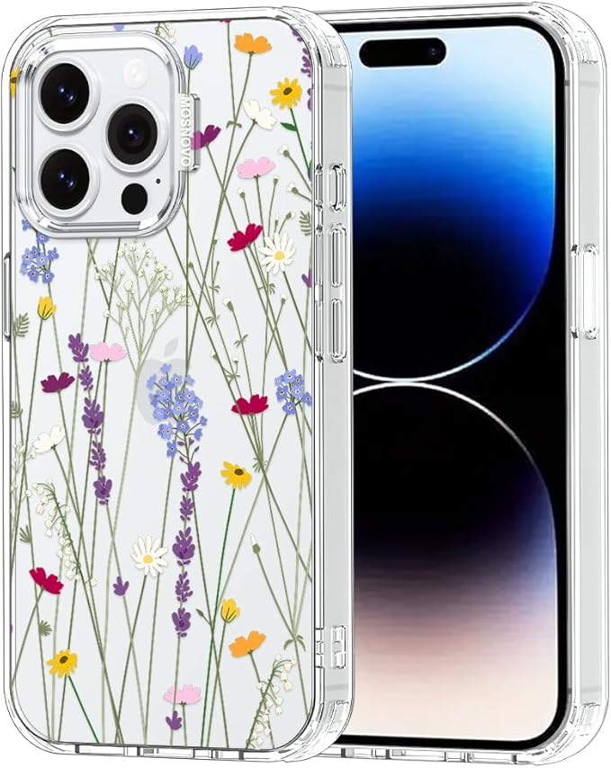 MOSNOVO Case for iPhone 14 Pro Max, [Buffertech 6.6ft Military-Grade Drop Protection] [Anti Peel Off Tech] Clear TPU Bumper Phone Case Cover Design - Floral Garden