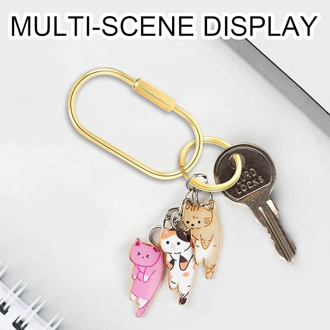 CooBigo 3 Pack Gold Brass Key Ring, Screw Lock Key Organizer with 6 Keyrings, Carabiner Keychain Clip for Car Keys Purse Bag Charms Luggage Tags Accessories