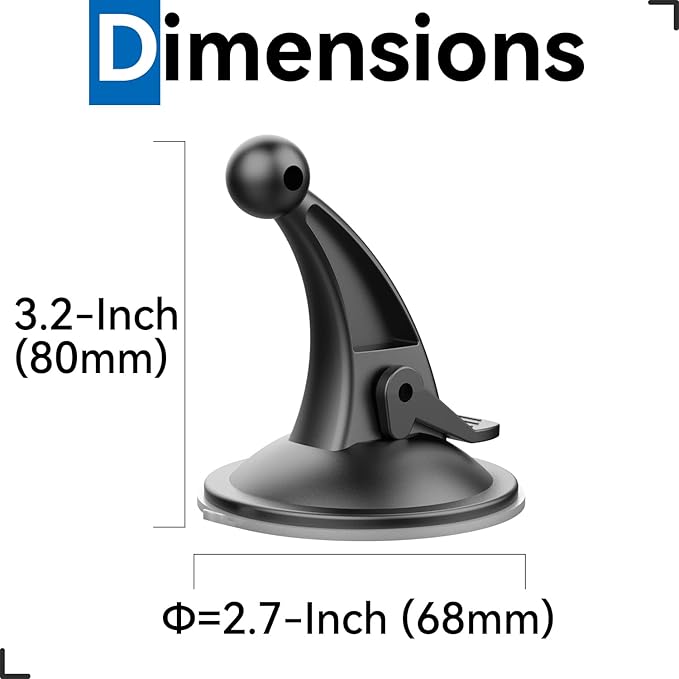 for Garmin GPS Car Mount 2 Pack Replacement Non-Sticky Suction Cup 17mm Ball Mount Windshield Holder fit Garmin Nuvi Drive Dezl RV GPS, Black