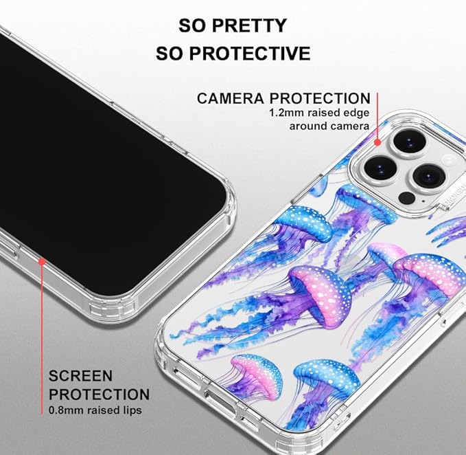 MOSNOVO for iPhone 16 Pro Max Case, Shockproof Military-Grade Protection 6.6ft Drop Tested, Clear Phone Case for iPhone 16 Pro Max, Mystic Jellyfish Design
