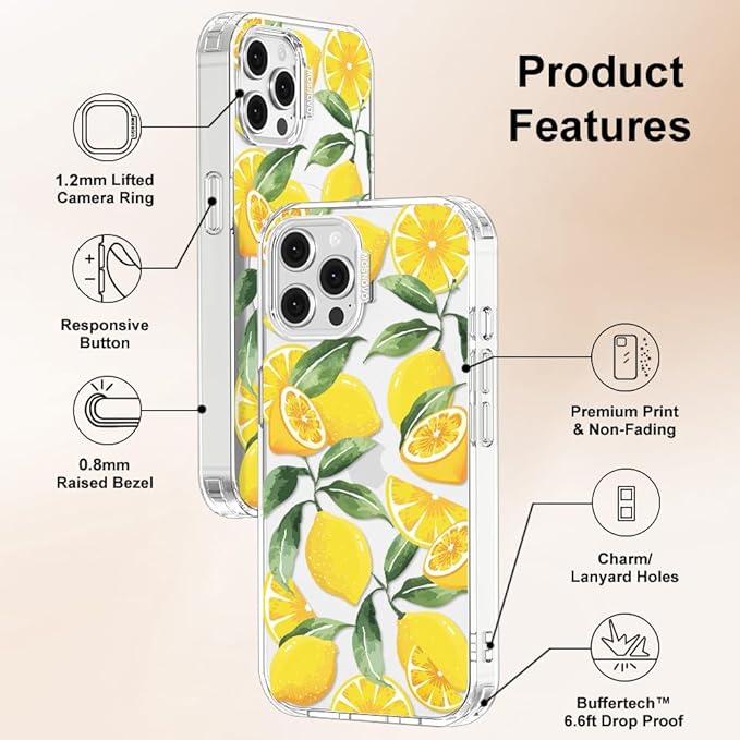MOSNOVO Case for iPhone 12 & iPhone 12 Pro, [Buffertech 6.6ft Military-Grade Drop Protection] [Anti Peel Off Tech] Clear TPU Bumper Phone Case Cover Design - Lemon