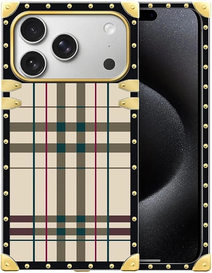 for iPhone 17 Pro Max Case Luxury Golden Decoration for Girl Women Soft TPU Shockproof Protective Hard PC Back for iPhone 17 Pro Max Crazy Pattern Black Red Beige Stripes