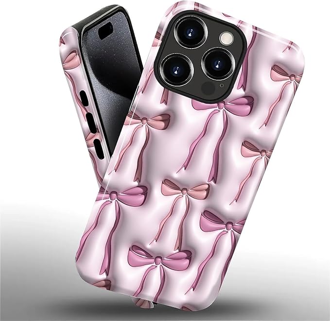 for iPhone 15 Pro Case,HL2 Abstract Ribbons Bows Hybrid 2 Layer Hard Shell Silicone Protective Pattern Design Case