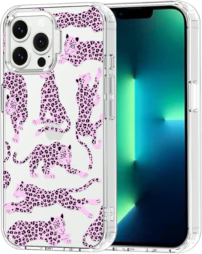 MOSNOVO Case for iPhone 13 Pro Max, [Buffertech 6.6ft Military-Grade Drop Protection] [Anti Peel Off Tech] Clear TPU Bumper Phone Case Cover Design - Pink Leopard