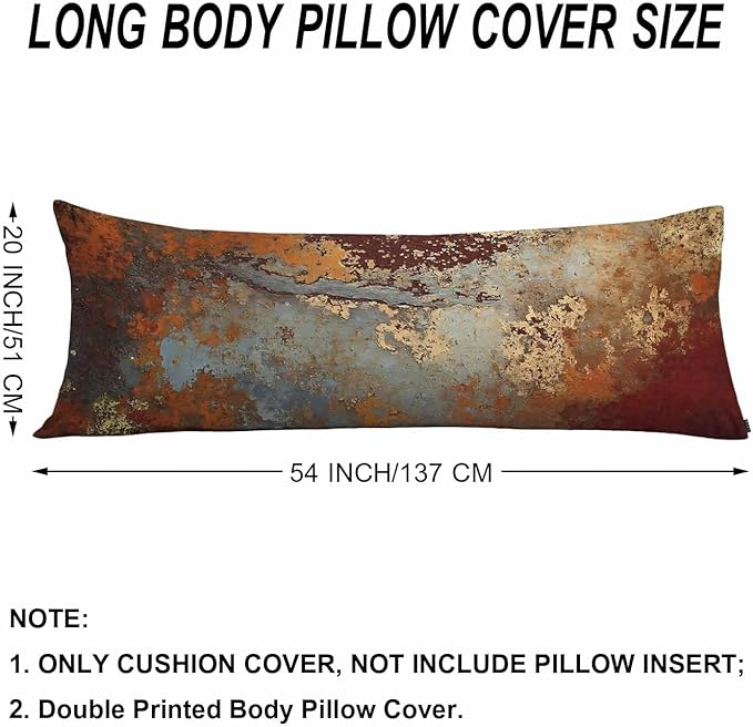 Grunge Rust Decorative Body Pillowcase 20"X54", Metal Rusty Steel Brown Outdoor Body Pillow Covers Throw Pillow Cushion Covers Oversized Body Pillow Cases for Home Patio Office