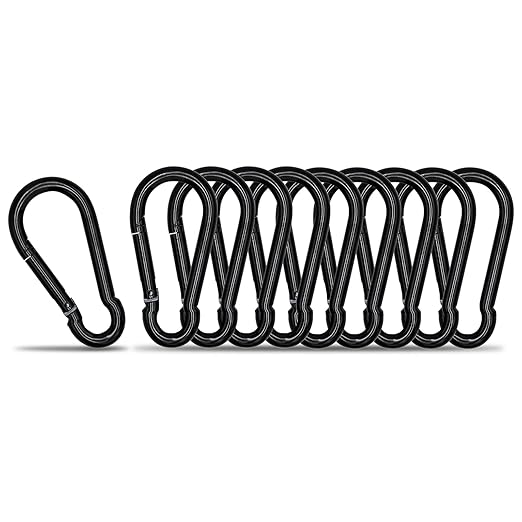 Carabiner Clip Hook, 3.54 inch 10 pcs Black Heavy Duty Spring Snap Hook Key Chain, Carabiners Clips for Outdoor Camping, Swing Set, Hammock, Hiking Travel, Fishing, Quick Link Keychain