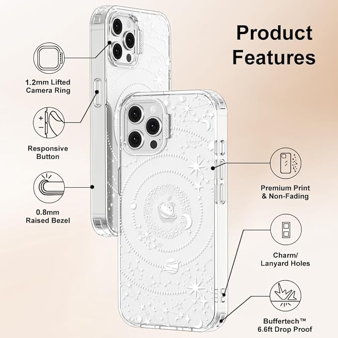 MOSNOVO Case for iPhone 12 & iPhone 12 Pro, [Buffertech 6.6ft Military-Grade Drop Protection] [Anti Peel Off Tech] Clear TPU Bumper Phone Case Cover Design - Galaxy