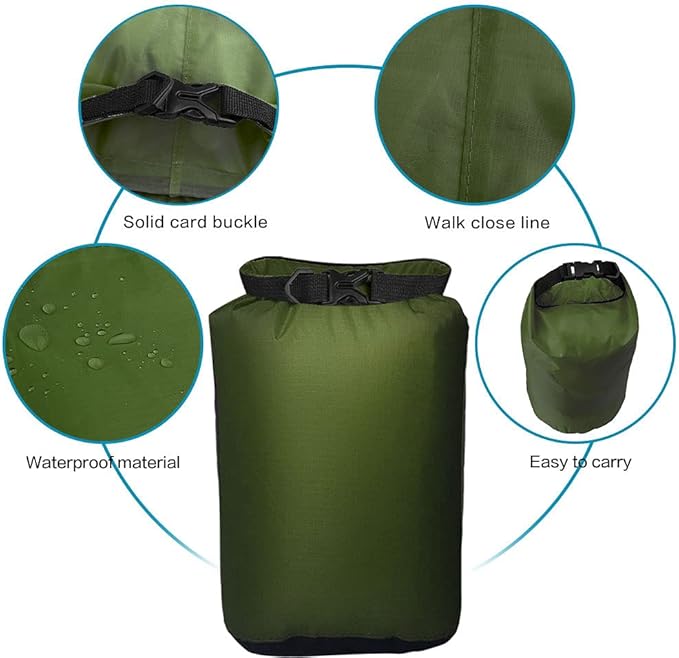 Pimoys 5 Pack Waterproof Dry Sacks, Lightweight Outdoor Dry Bags 20L /12L / 10L/ 6L/ 3.5L Ultimate Dry Bags for Kayaking Camping Rafting Boating