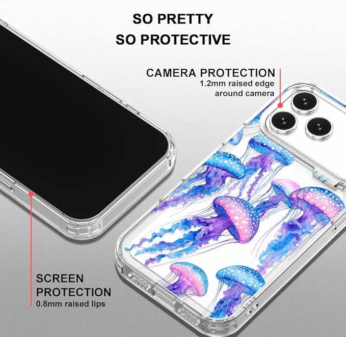 MOSNOVO for iPhone 17 Pro Max Case, Shockproof Military-Grade Protection 6.6ft Drop Tested, Camera Control, Clear Phone Case for iPhone 17 Pro Max, Mystic Jellyfish Design