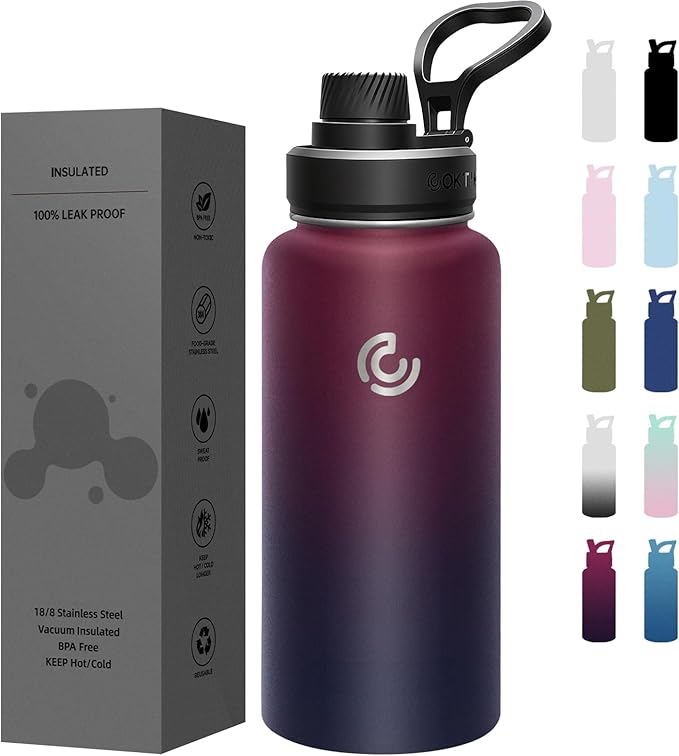 Sports Water Bottle 32oz, Insulated Water Bottle with Handle,Stainless Steel,Simple Modern,Suitable for Travel, School, Boy, Girl(Midnight)