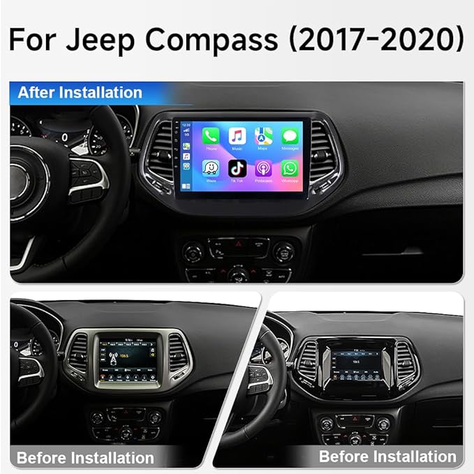 ASURE 4+64G Android 15 Car Stereo for Jeep Compass 2017‑2020-10.1" HD Touchscreen Radio with Wireless CarPlay/Android Auto, GPS Navigation, DSP, Plug & Play Head Unit for 2017 2018 2019 2020 Compass