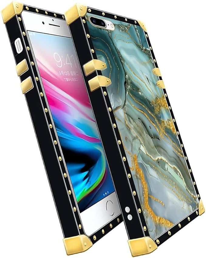 Compatible with iPhone 8 Plus 7 Plus Case, Golden Texture Marble Veining Luxury Golden Decoration for Girl Women Soft TPU Shockproof Protective Hard PC Back for iPhone 8 Plus 7 Plus
