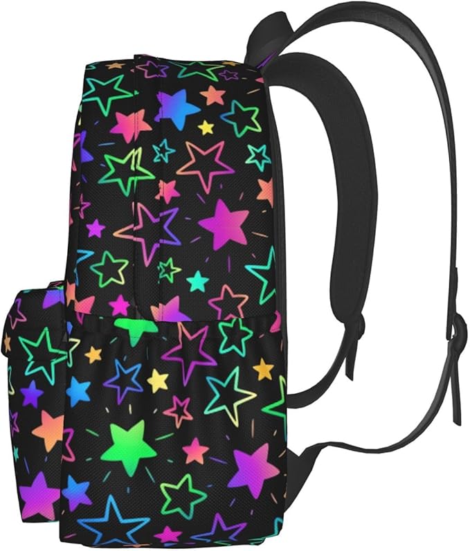 cfpolar 17 Inch Backpack Bright Neon Stars Laptop Bag Shoulder Bag School Bookbag Casual Daypack For Boys Girls