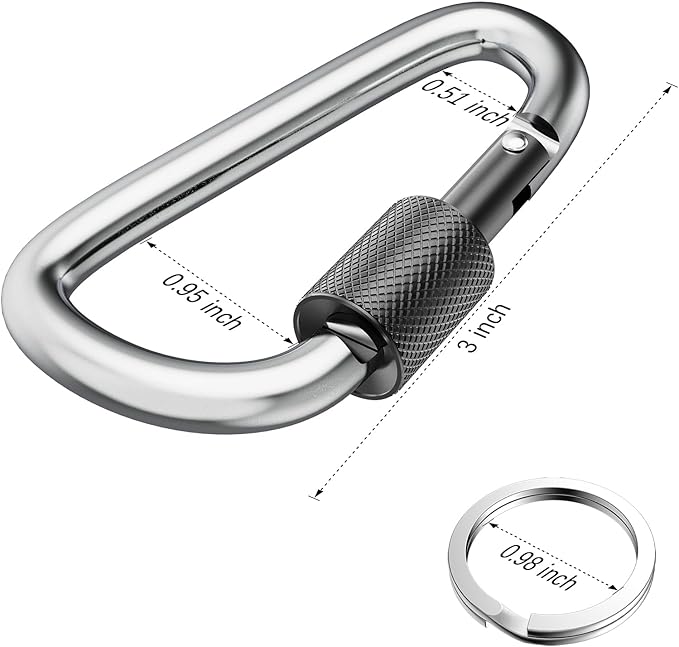 sprookber 3" Locking Carabiners | Keychain Carbineers D Ring Key Clip Spring Snap Hook for Multi-Usage | Set of 8