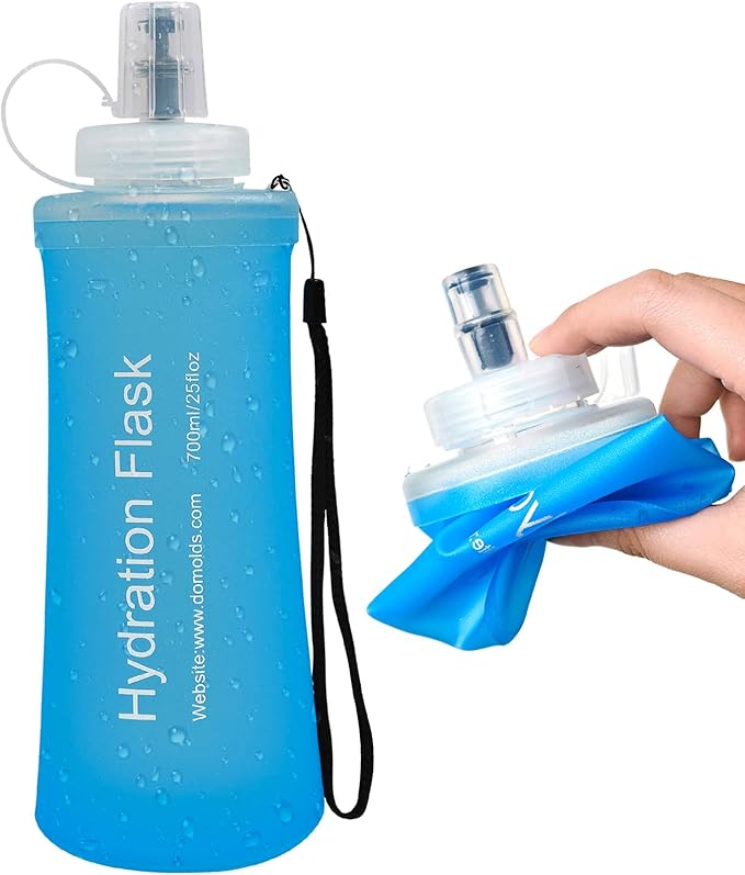 Soft Flask 700ML, TPU Collapsible Soft Water Bottle for Hydration Pack, Running Vest, Folding Water Bottle for Hiking, Cycling Hydration Flask - Blue