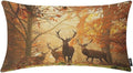 EKOBLA Deers Decorative Pillow Cushion Covers Herd of Deer Stand Among The Fall Colors Forest Trees Autumn Oblong Rectangle Throw Pillow Cases for Sofa Bed Couch Cotton Linen 12x20 Inches