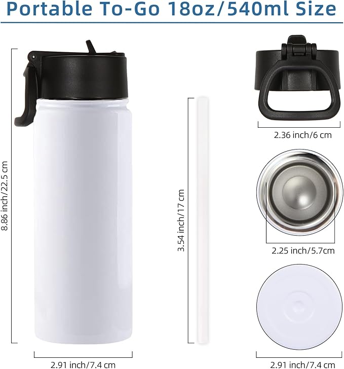 Volhoply 18oz Insulated Water Bottle Bulk 8 Pack,Kids Stainless Steel Water Bottles with Straw Lid,Double Wall Vacuum Reusable Metal Bottle,Wide Mouth Sports Flask For Cold Drink(Sublimation,8 Set)