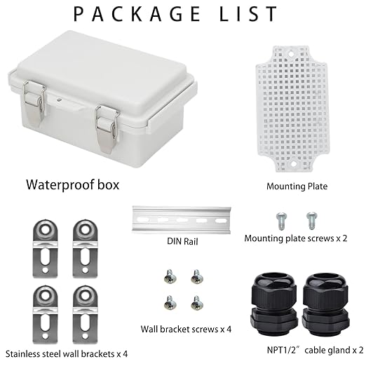 Waterproof Electrical Box Junction Box Weatherproof IP67 ABS Plastic Enclosure Switch Router Project Box Electronics Enclosure with Mounting Plate Wall Bracket Grey 5.9"x3.9"x2.8"