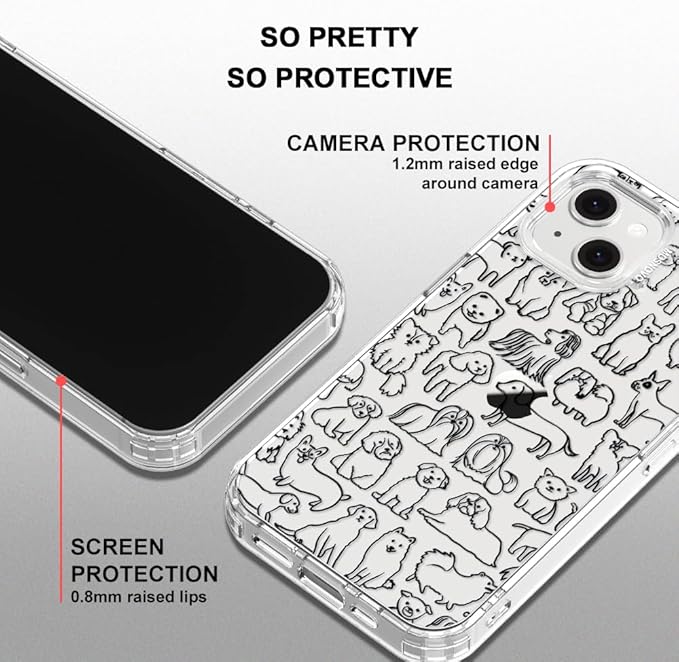 MOSNOVO for iPhone 13/14 Case | Military Grade 6.6ft Drop Tested | Clear with Doodle Dog Design