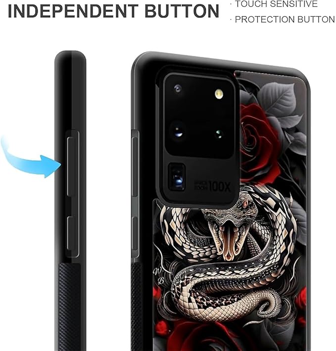 for Samsung Galaxy S20 Ultra Case, Entwined Rose Snake Pattern Graphic Design Girl Boy Soft Silicone Hard Acrylic Shock Protection for Samsung Galaxy S20 Ultra